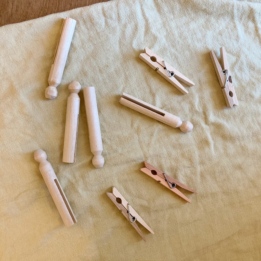 loose parts such as wooden clothespins 